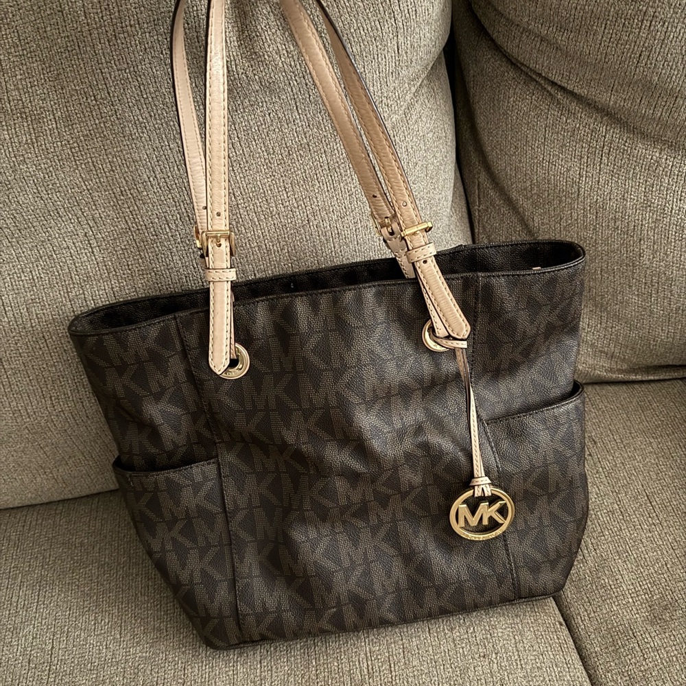 Michael Kors Brown and Gold Tote Bag with Signature Monogram